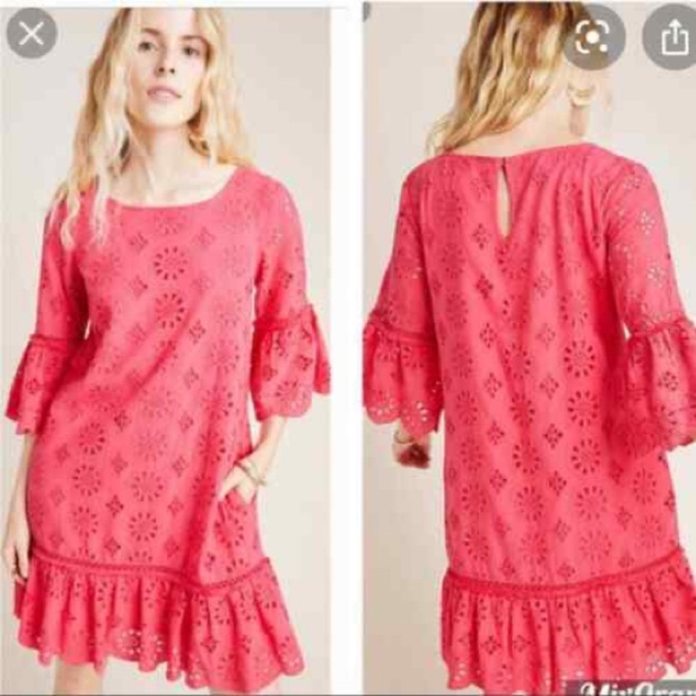 Anthropologie pink eyelet dress size 2 NWT